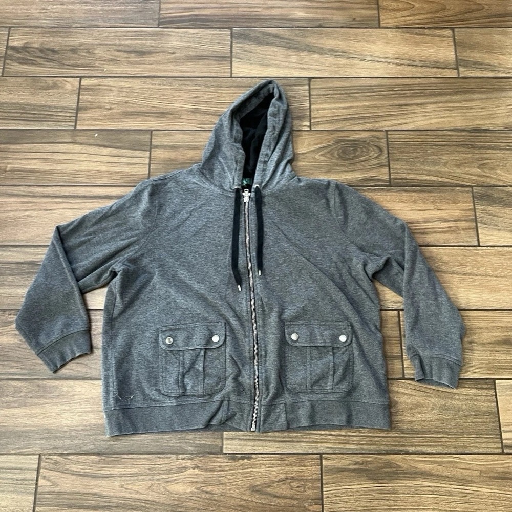 Lauren Ralph Lauren Full Zip Hoodie Womens 3XL Gray Drawstring Sweatshirt 0974